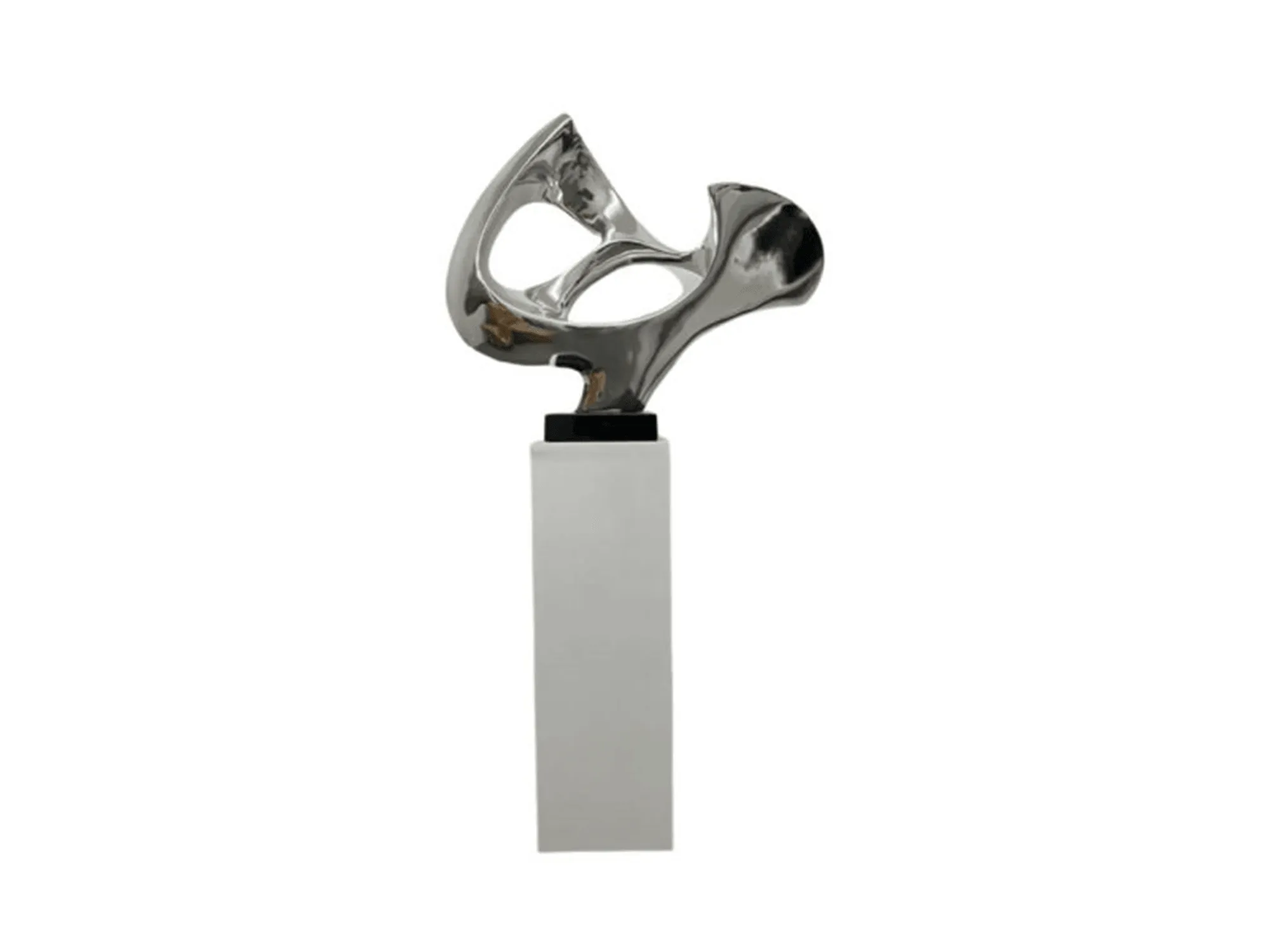 ABSTRACT FLOOR SCULPTURE IN CHROME // WHITE BASE