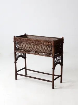 antique wicker planter stand