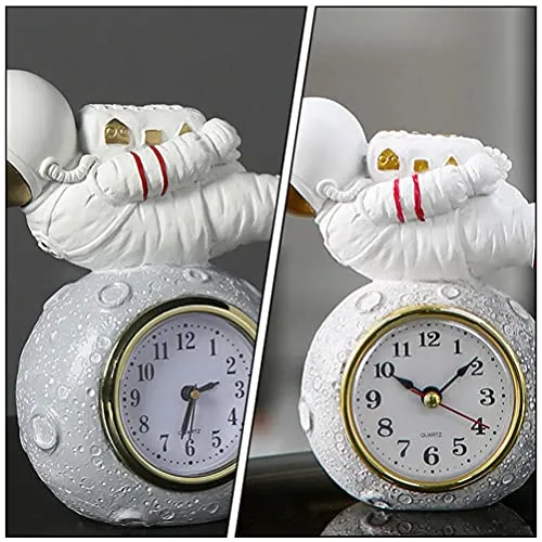 Artibetter Table Clock Resin Astronaut Statue Shelf Desk Clock Small Bedside Desk Clock Astronaut Clock Decoration Battery Operated for Table Home Office Decor