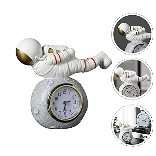 Artibetter Table Clock Resin Astronaut Statue Shelf Desk Clock Small Bedside Desk Clock Astronaut Clock Decoration Battery Operated for Table Home Office Decor