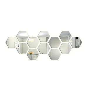 ARURA (LABEL) Hexagon Mirror Wall Sticker 12 PCs Removable Acrylic Mirror Wall Sticker Decal Honeycomb Mirror for Home Living Room Bedroom Decor