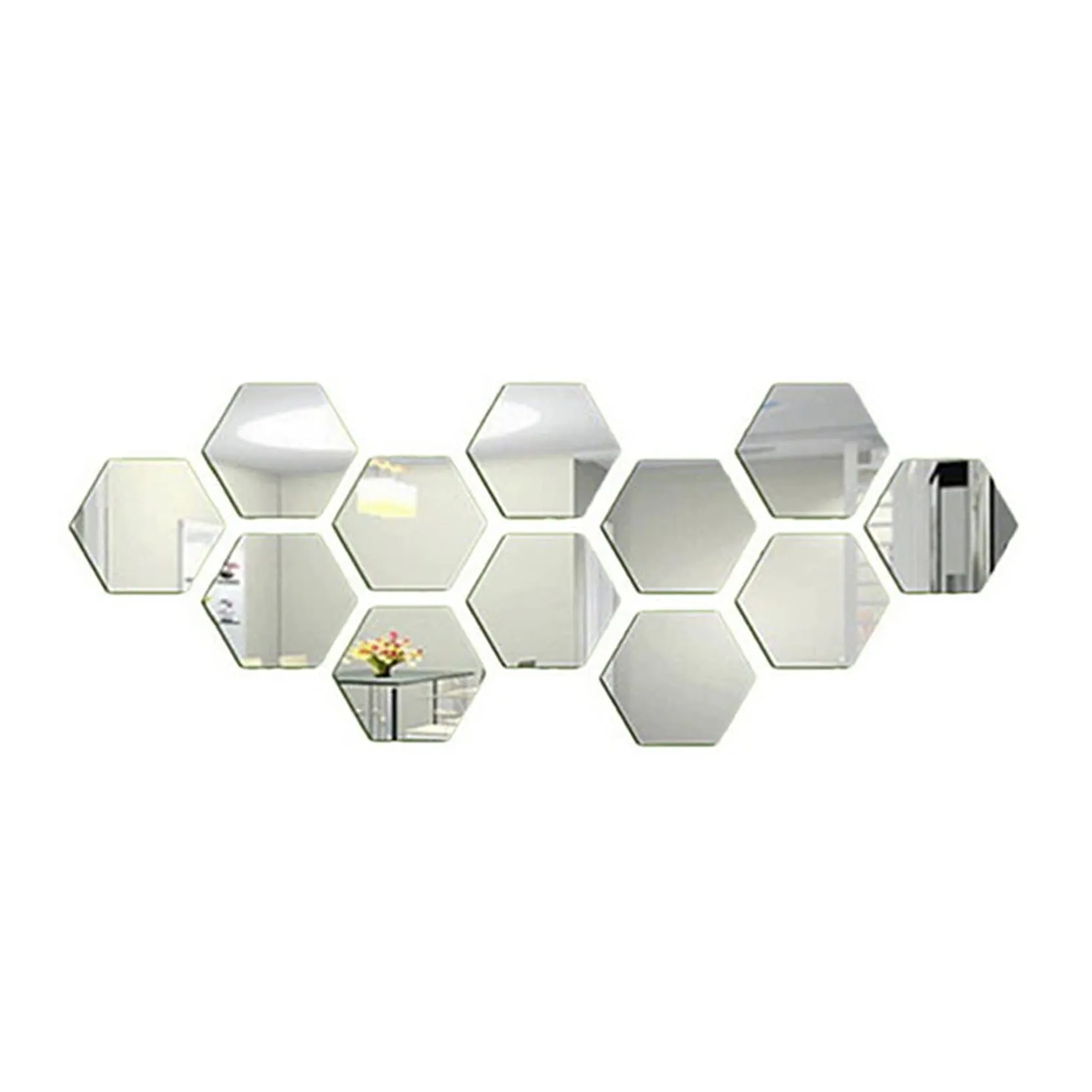 ARURA (LABEL) Hexagon Mirror Wall Sticker 12 PCs Removable Acrylic Mirror Wall Sticker Decal Honeycomb Mirror for Home Living Room Bedroom Decor