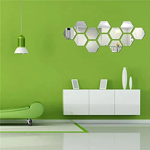 ARURA (LABEL) Hexagon Mirror Wall Sticker 12 PCs Removable Acrylic Mirror Wall Sticker Decal Honeycomb Mirror for Home Living Room Bedroom Decor