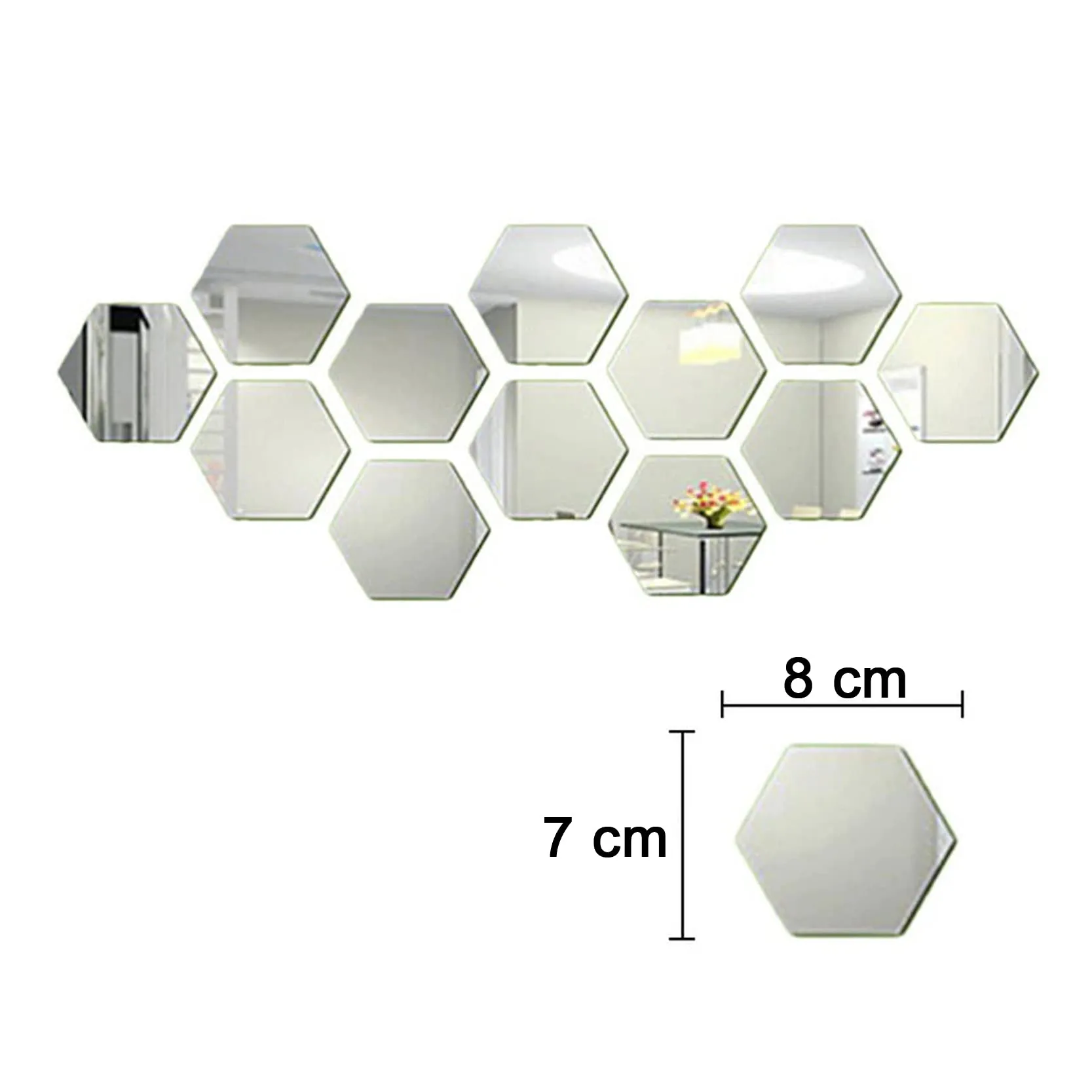 ARURA (LABEL) Hexagon Mirror Wall Sticker 12 PCs Removable Acrylic Mirror Wall Sticker Decal Honeycomb Mirror for Home Living Room Bedroom Decor