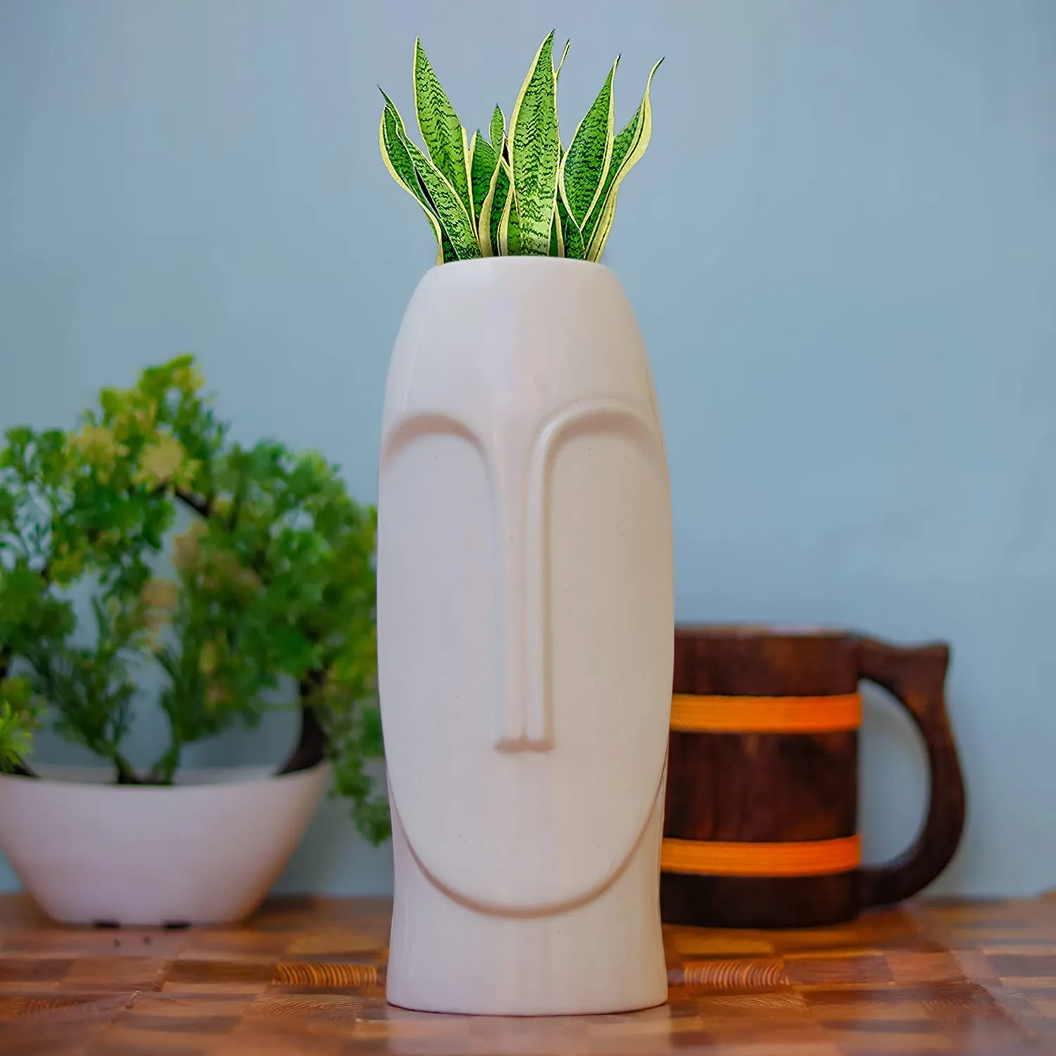 AZ Decor | White Vase | Ceramic Vase | Aesthetic Vase | Boho Home Decor Products | Half Ring Vase | Donut Vase | Flower Vase | Pampas Vase | Face Vase | Ceramic Vase | Home Decor Centrepiece (Face Vase)