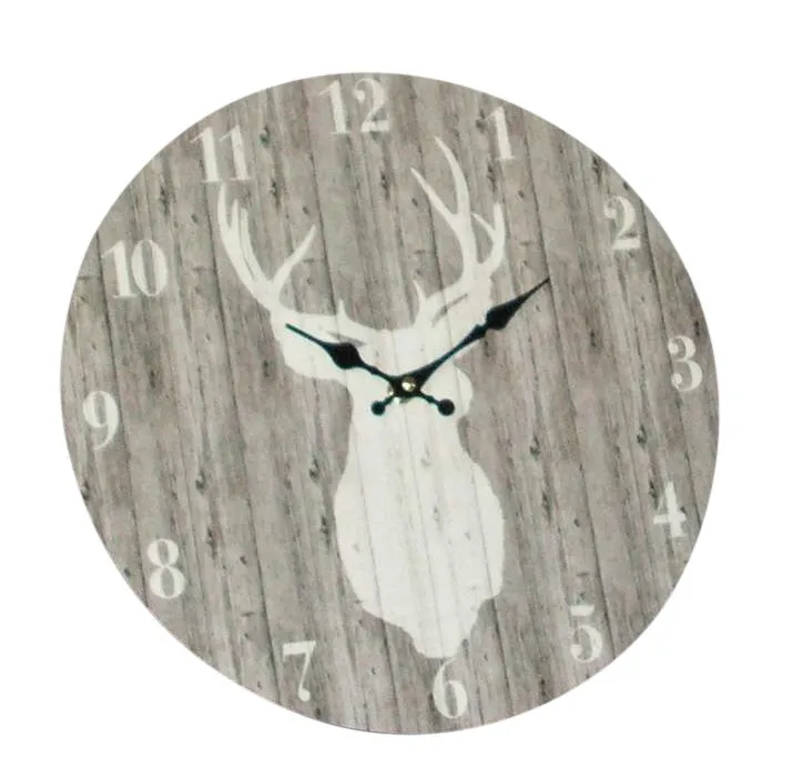 Beautiful Stag & Wood Slat Wall Clock Shabby Chic Design