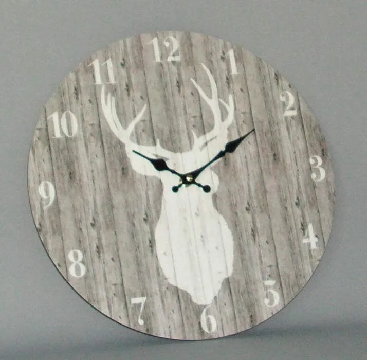 Beautiful Stag & Wood Slat Wall Clock Shabby Chic Design