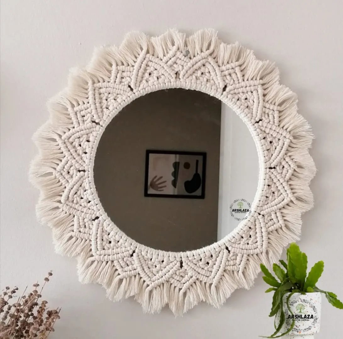 Boho Chic Reflective Art - Macrame Round Mirror