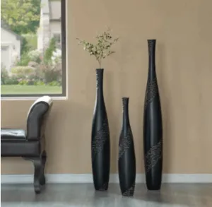 Bottle Shape Decorative Floor Vase, Brown - Set of 3