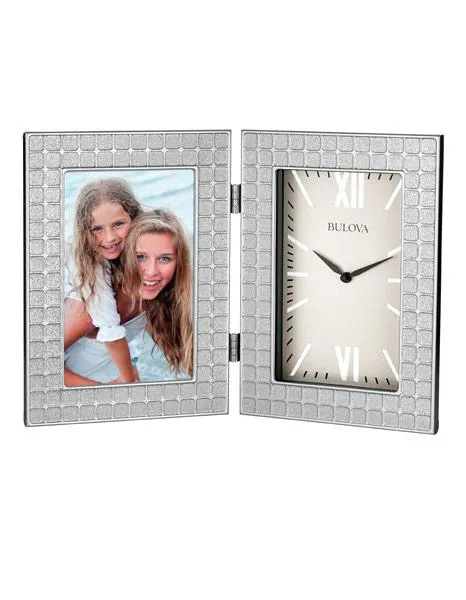 Bulova Image Picture Frame Tabletop Clock - Embossed Mosaic Metal Case