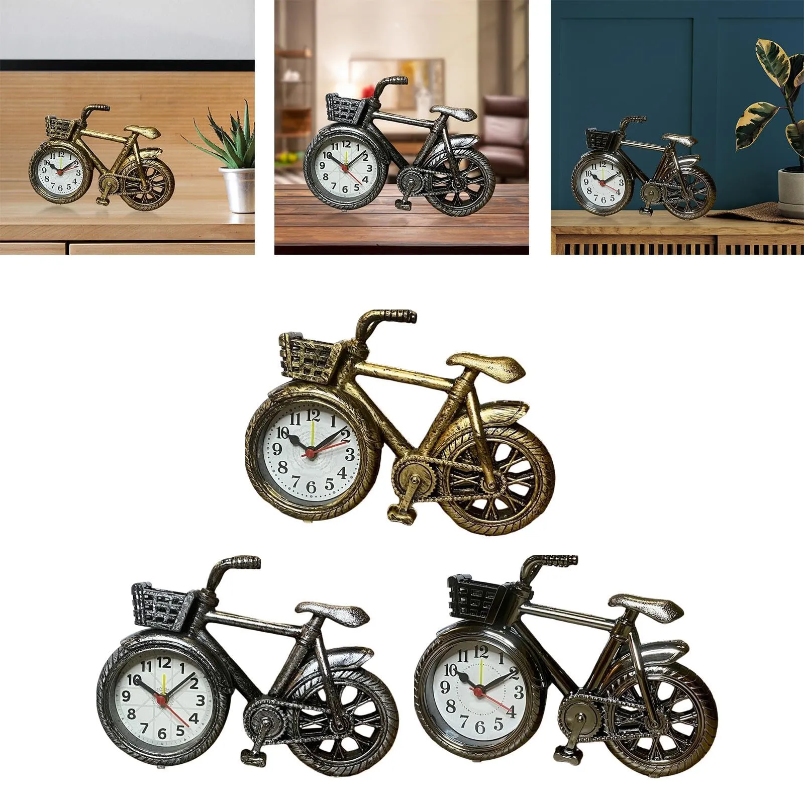 CALANDIS® Bicycle Clock Retro Style Classic Small Decoration Bicycle Shape Alarm Clock Bronze'