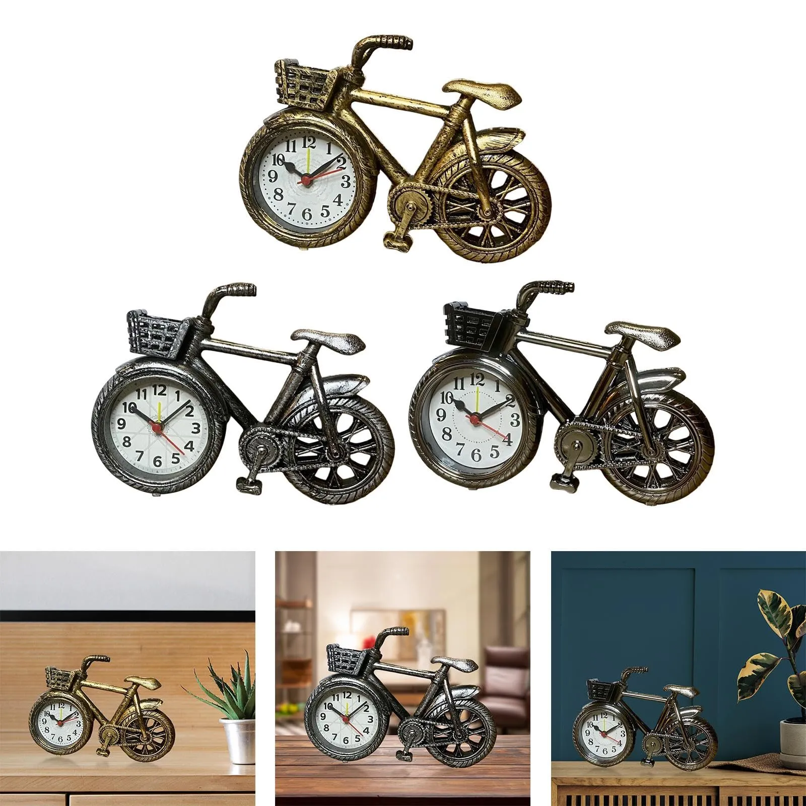 CALANDIS® Bicycle Clock Retro Style Classic Small Decoration Bicycle Shape Alarm Clock Bronze'