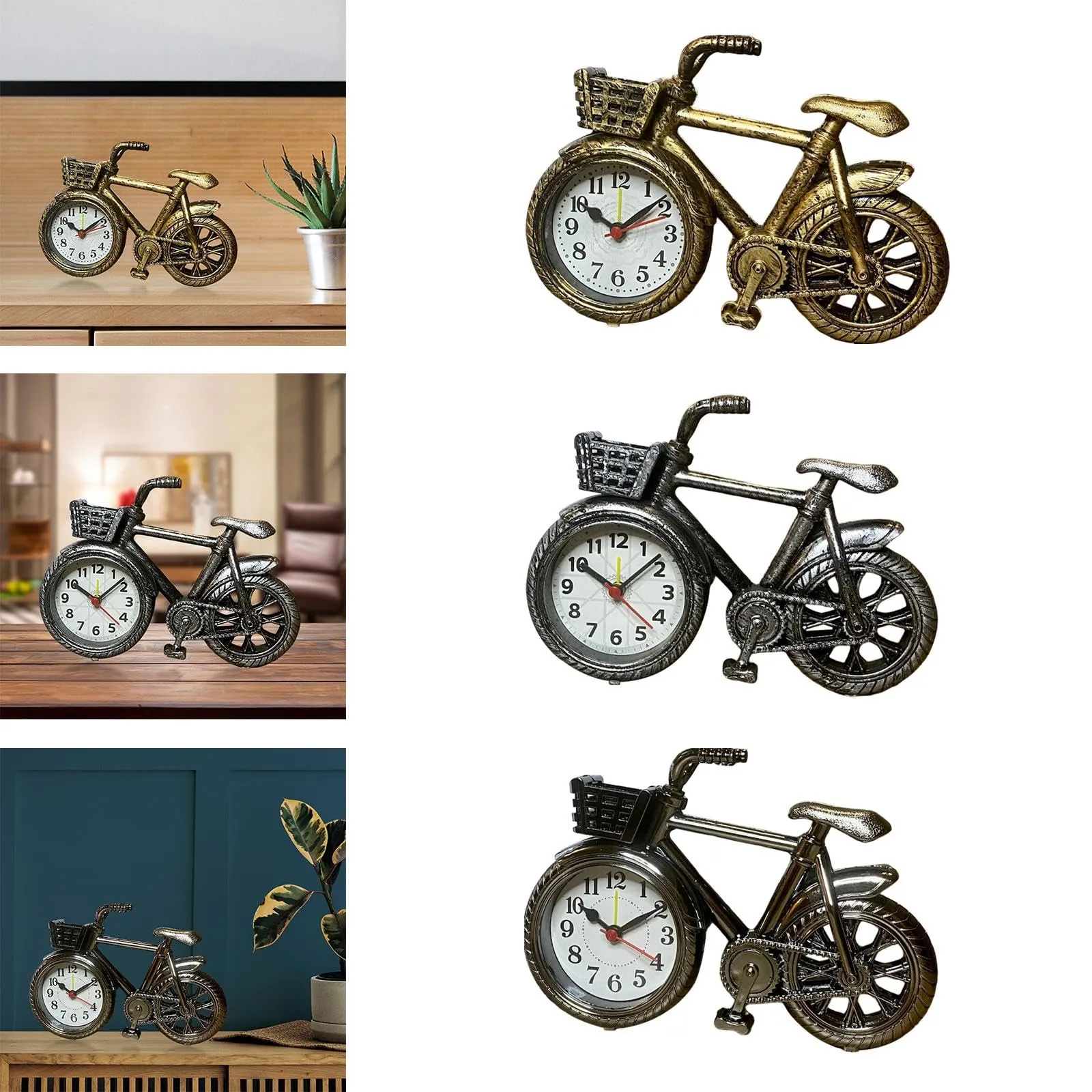 CALANDIS® Bicycle Clock Retro Style Classic Small Decoration Bicycle Shape Alarm Clock Bronze'