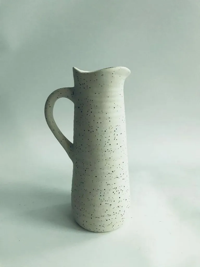 Ceramic Water Jug Set of 2 | Vintage White Ceramic Jug | Rustic Flower Holder | Flower Vase