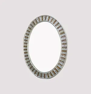 Cheval Glass Beveled Designer Oval Wall Mirror with Multicolored Frame - (24 X 24 Inches, Multicolor)