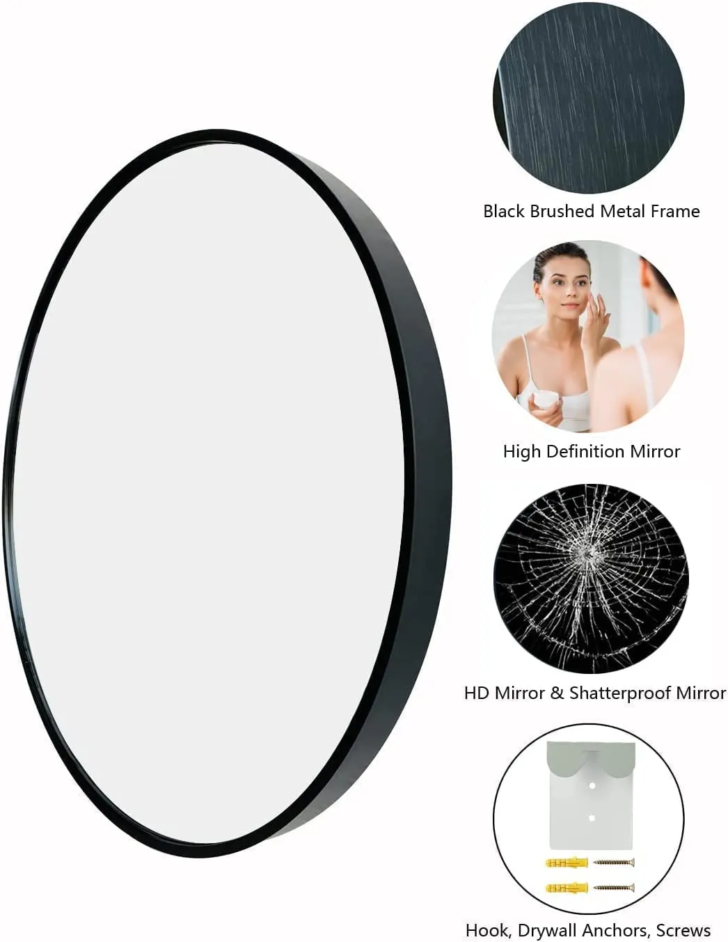 Cheval Glass Modern Designer Round Wall Mirror for Home Decor, Wash Basin, Bathroom, Bedroom with Sun Burst Silver Finish- (Size - 30 inches)