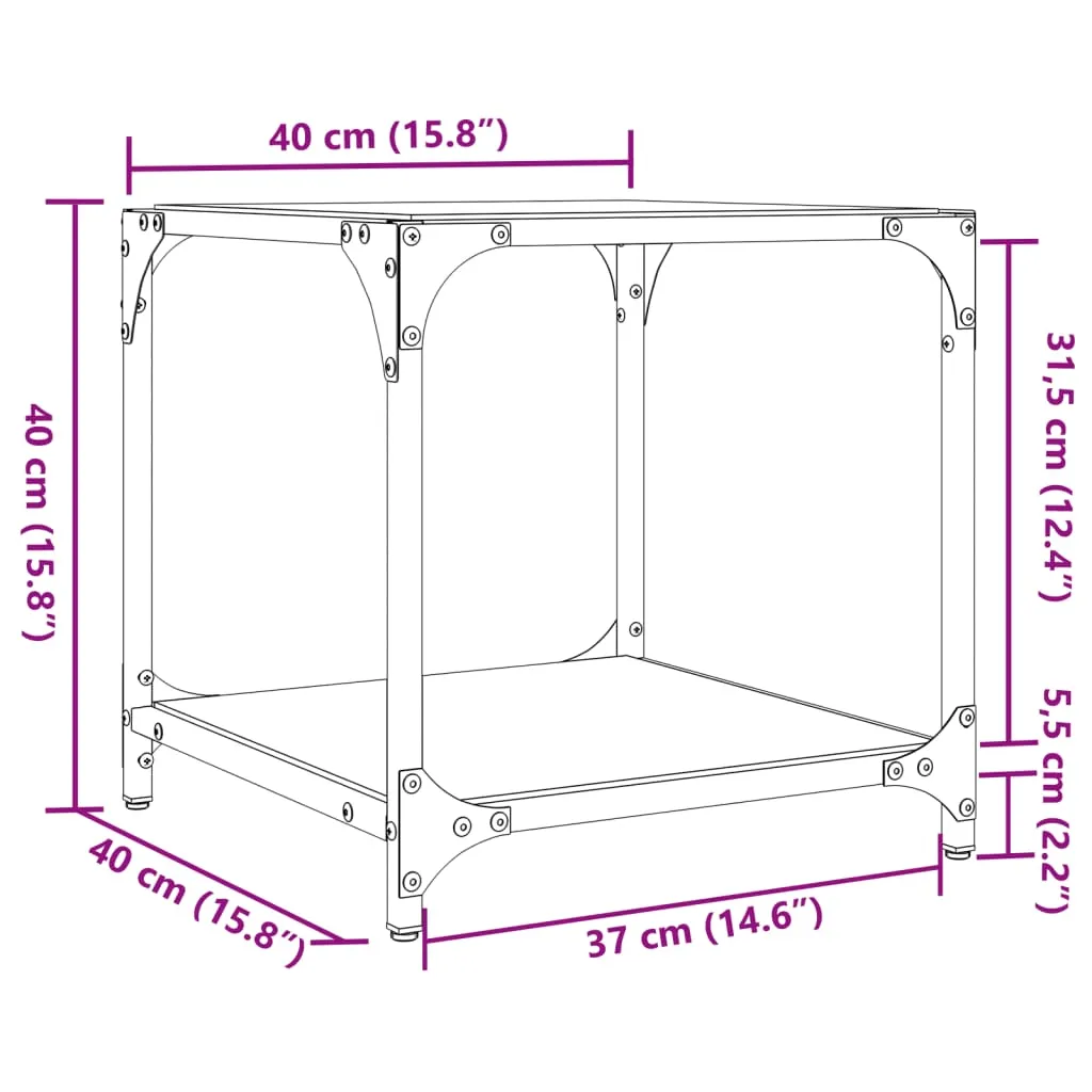 Coffee Table with Black Glass Top 40x40x40 cm Steel