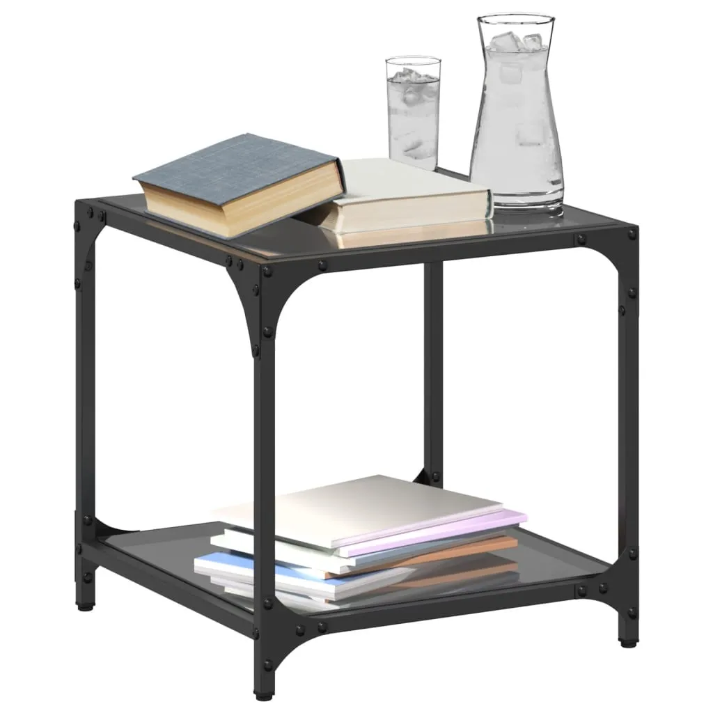 Coffee Table with Black Glass Top 40x40x40 cm Steel