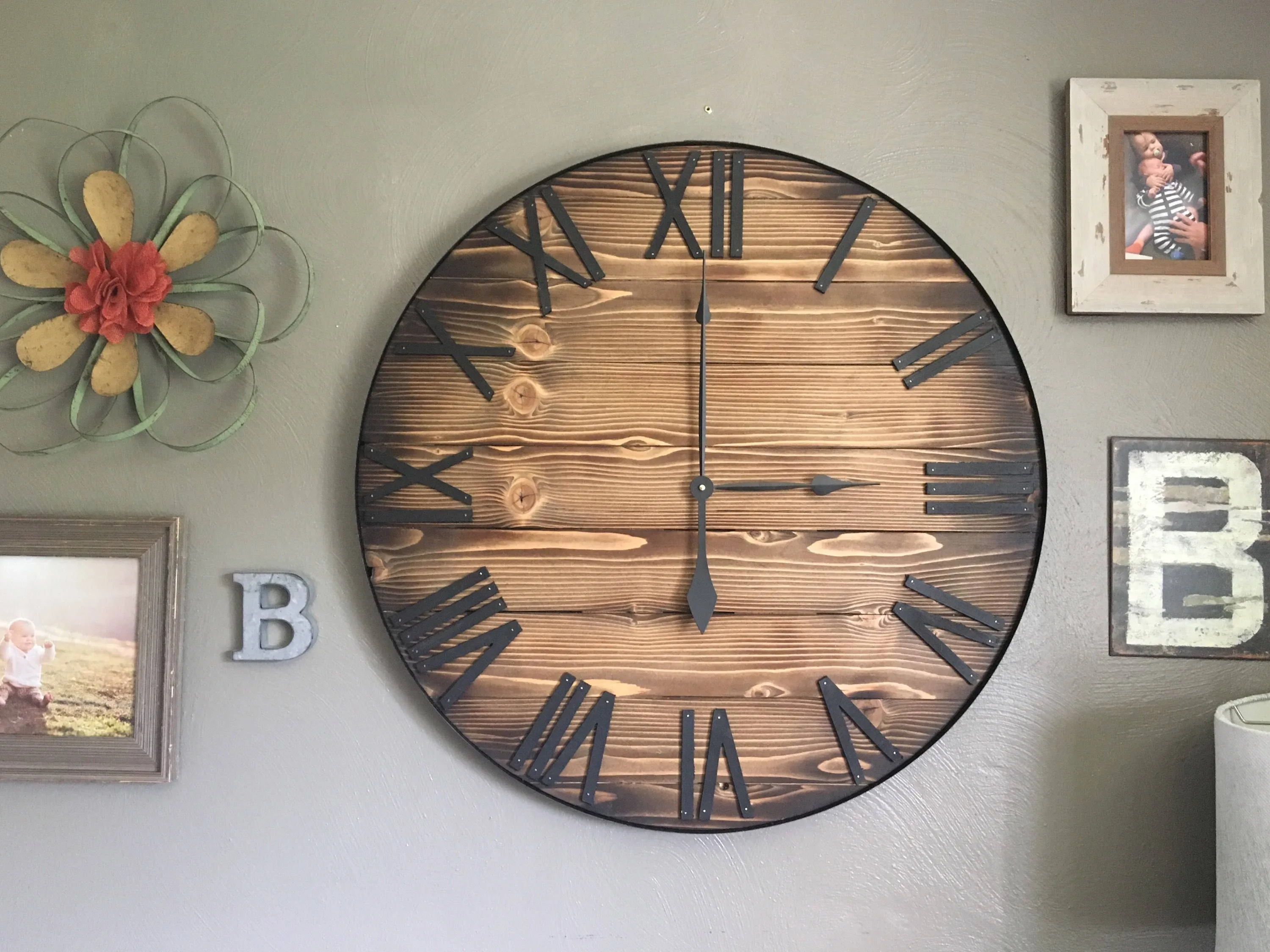 Country Farmhouse Stained Wooden Clock