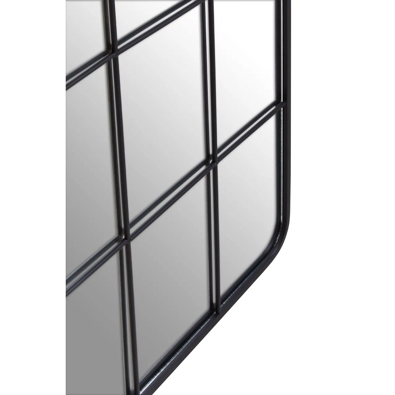 Curved Black Edge Tall Window Grid Wall Mirror - 140cm