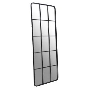 Curved Black Edge Tall Window Grid Wall Mirror - 140cm