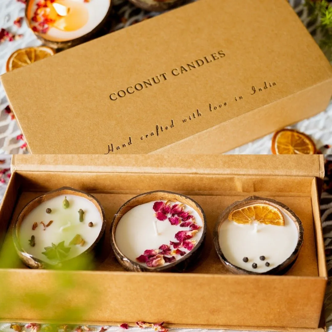 Eco-Friendly Coconut Diwali Candles Gift Box - Set of 3 Candles