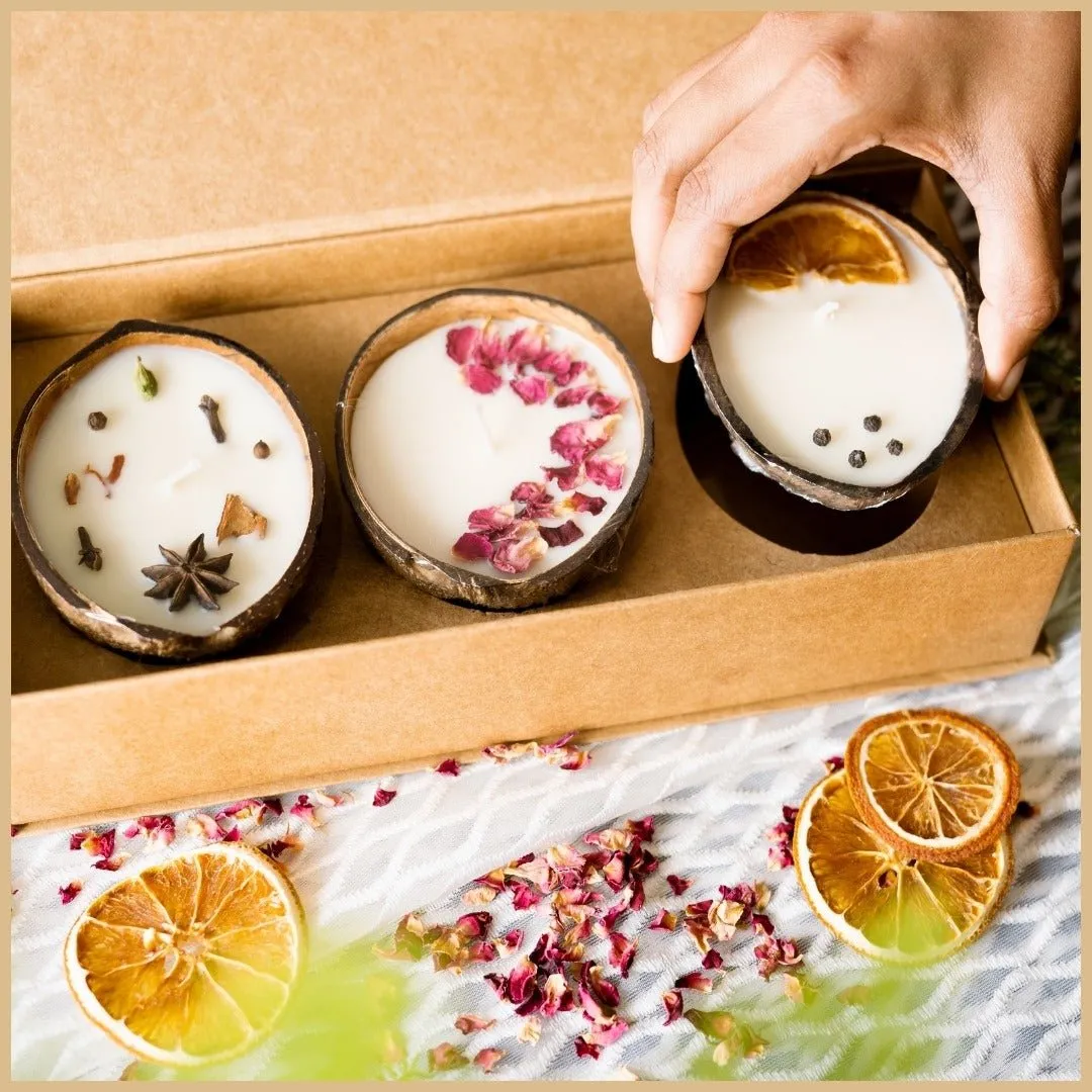 Eco-Friendly Coconut Diwali Candles Gift Box - Set of 3 Candles