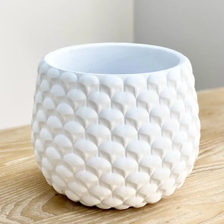 Embossed Geometric White Cement Vase