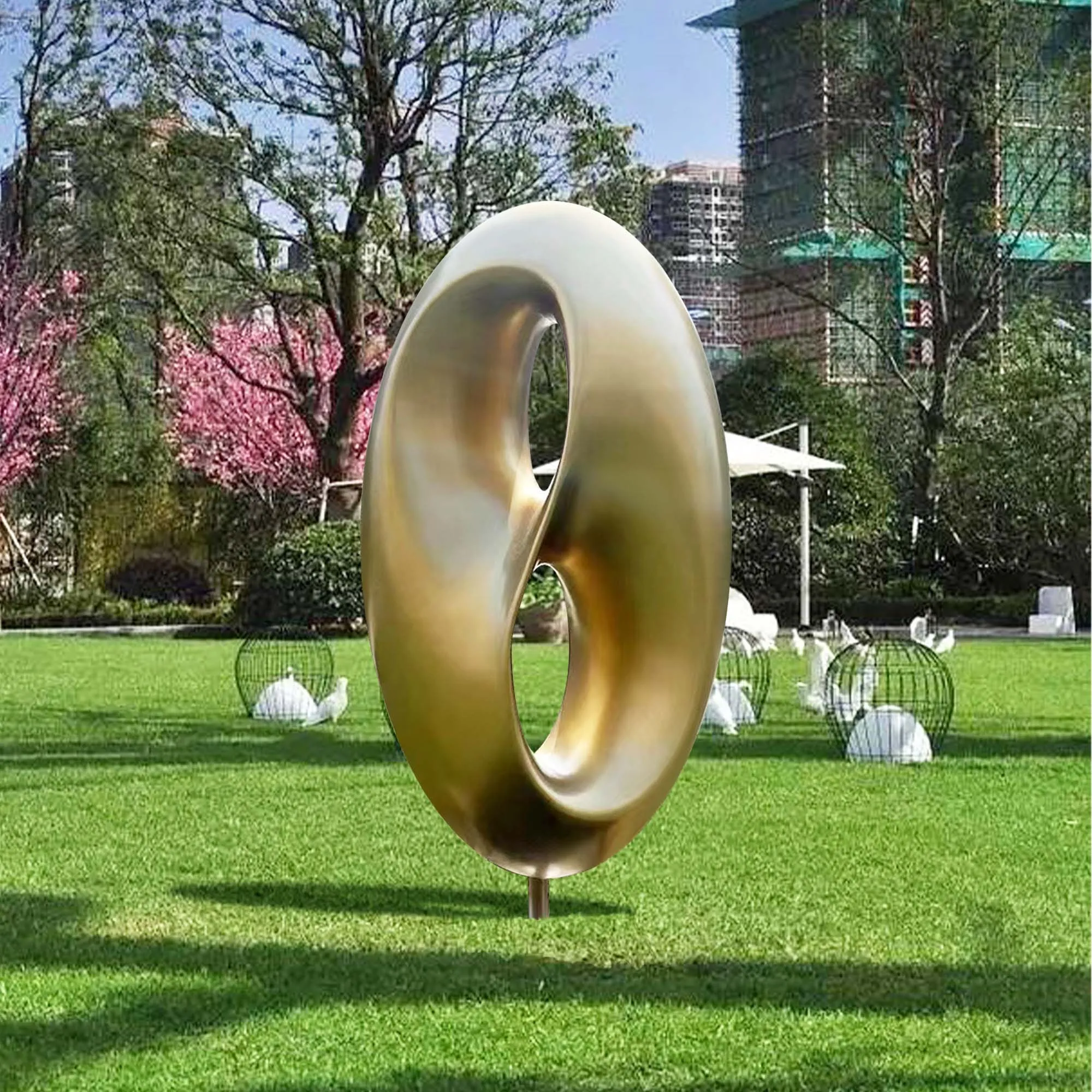 FINEST Outdoor Gold Twist Circle Stainless Steel Abstract Sculpture FS-026