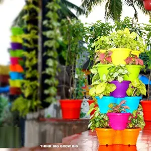 Flower Tower With Tray Planter For Indoor Or Outdoor ( Multicolor ) By Harshdeep