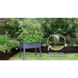 Frame It All | Self-Watering Elevated Planter 15.75" X 31.5" X 63" With Trellis Frame And Greenhouse Cover