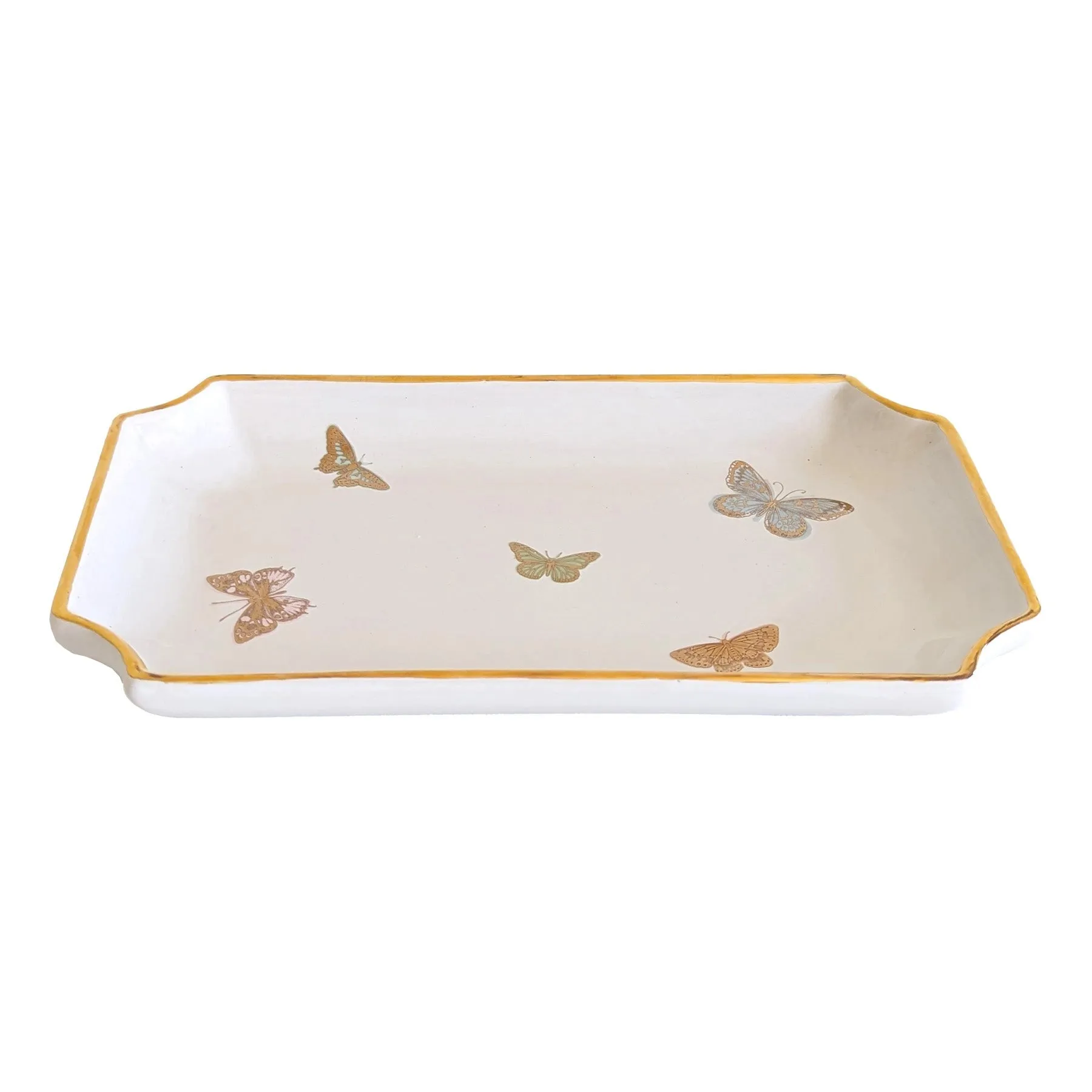 Gilded Butterflies Tray w/ Gold Accent - Medium