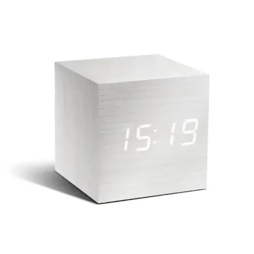 Gingko Cube Click Clock White LED Alarm Clock