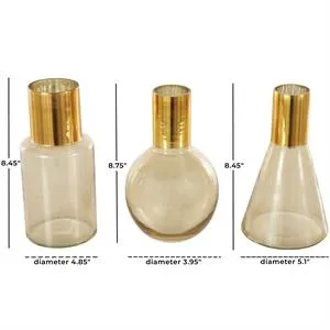 Gold Glass Tinted Vase with Shiny Round Opening Set Of 3