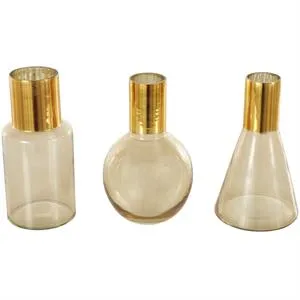 Gold Glass Tinted Vase with Shiny Round Opening Set Of 3