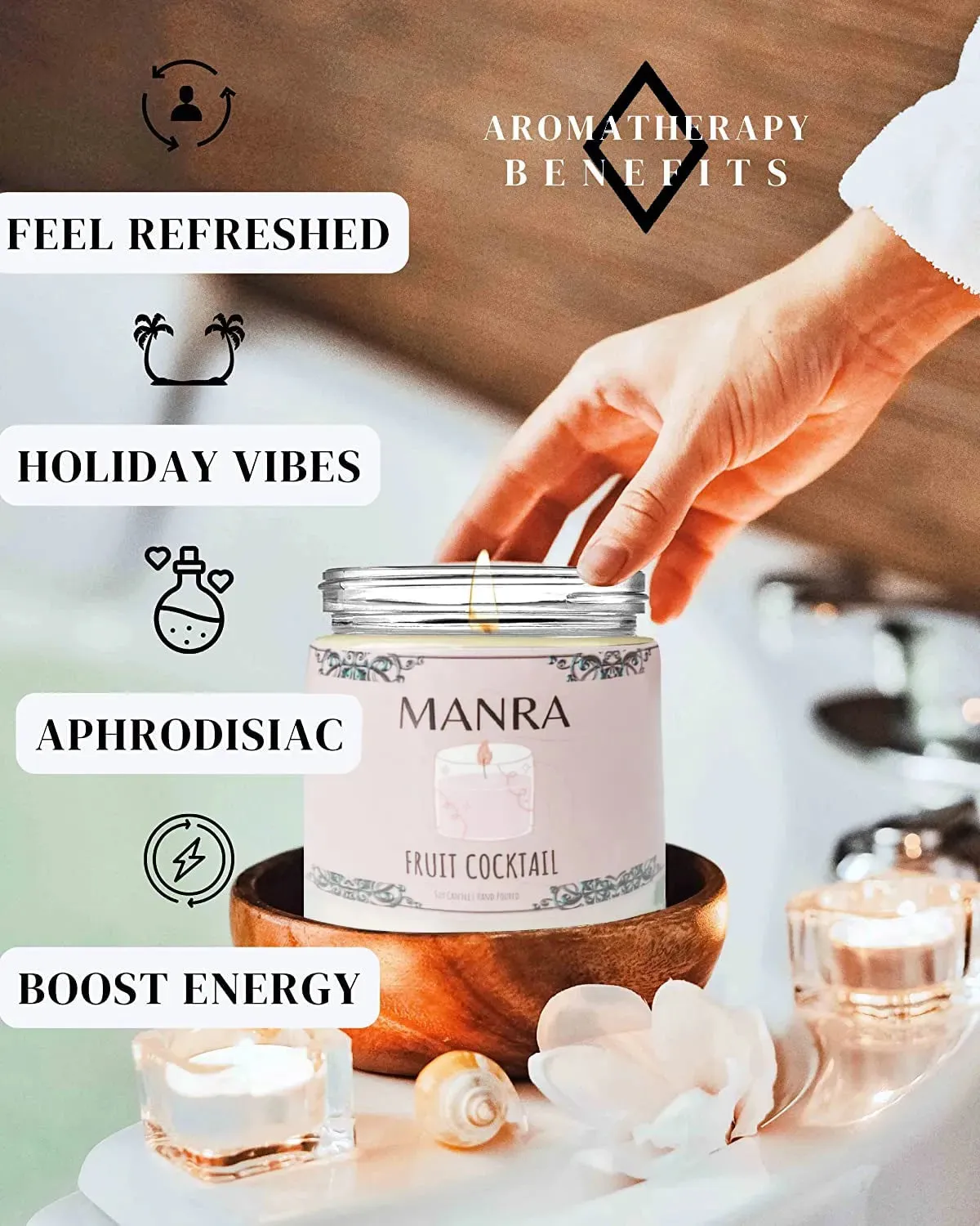 Handcrafted Mixed Fruit Scented Soy Candles by Manra - Burn time 36 hours each candle