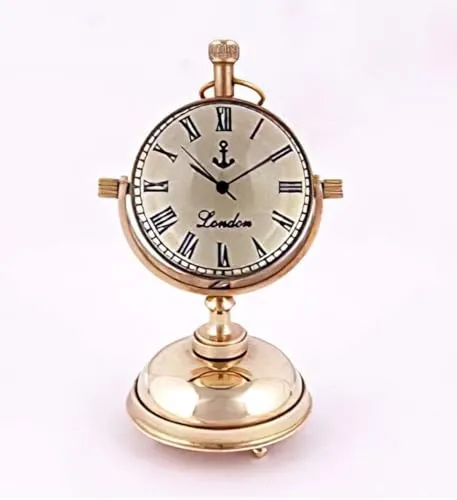 Handmade Antique Brass Rounded Shape Table Top Clock for Home Office Study Living Room Decor Gift (Table Clock 5 Inch - Dial Size 2 Inch)