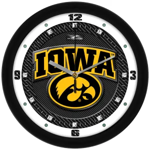 Iowa Hawkeyes Wall Clock - Carbon Fiber Textured