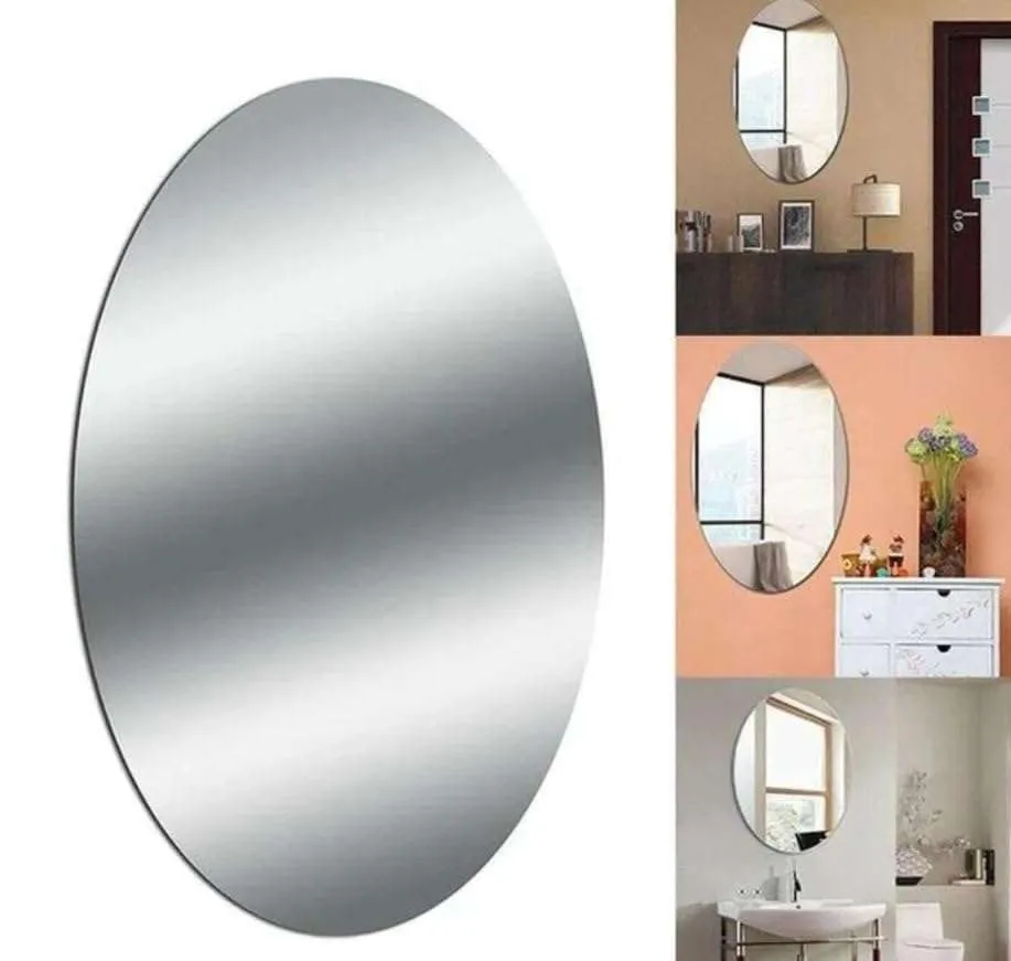 IRQA Oval Shape Adhesive Mirror Sticker for Wall on Tiles Bathroom Bedroom Living Room Basin Mirror Bathroom Wall Mirror Stickers Unbreakable Plastic Vanity Mirror, Makeup Mirror (Style_49