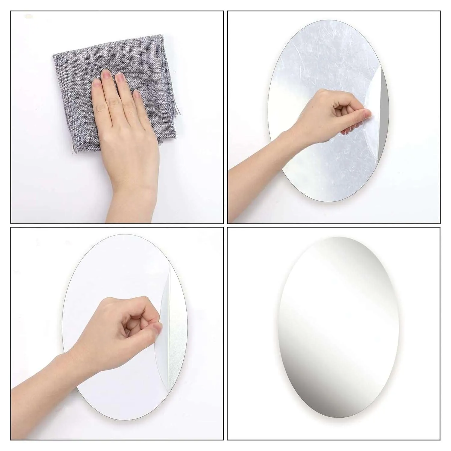 IRQA Oval Shape Adhesive Mirror Sticker for Wall on Tiles Bathroom Bedroom Living Room Basin Mirror Bathroom Wall Mirror Stickers Unbreakable Plastic Vanity Mirror, Makeup Mirror (Style_49