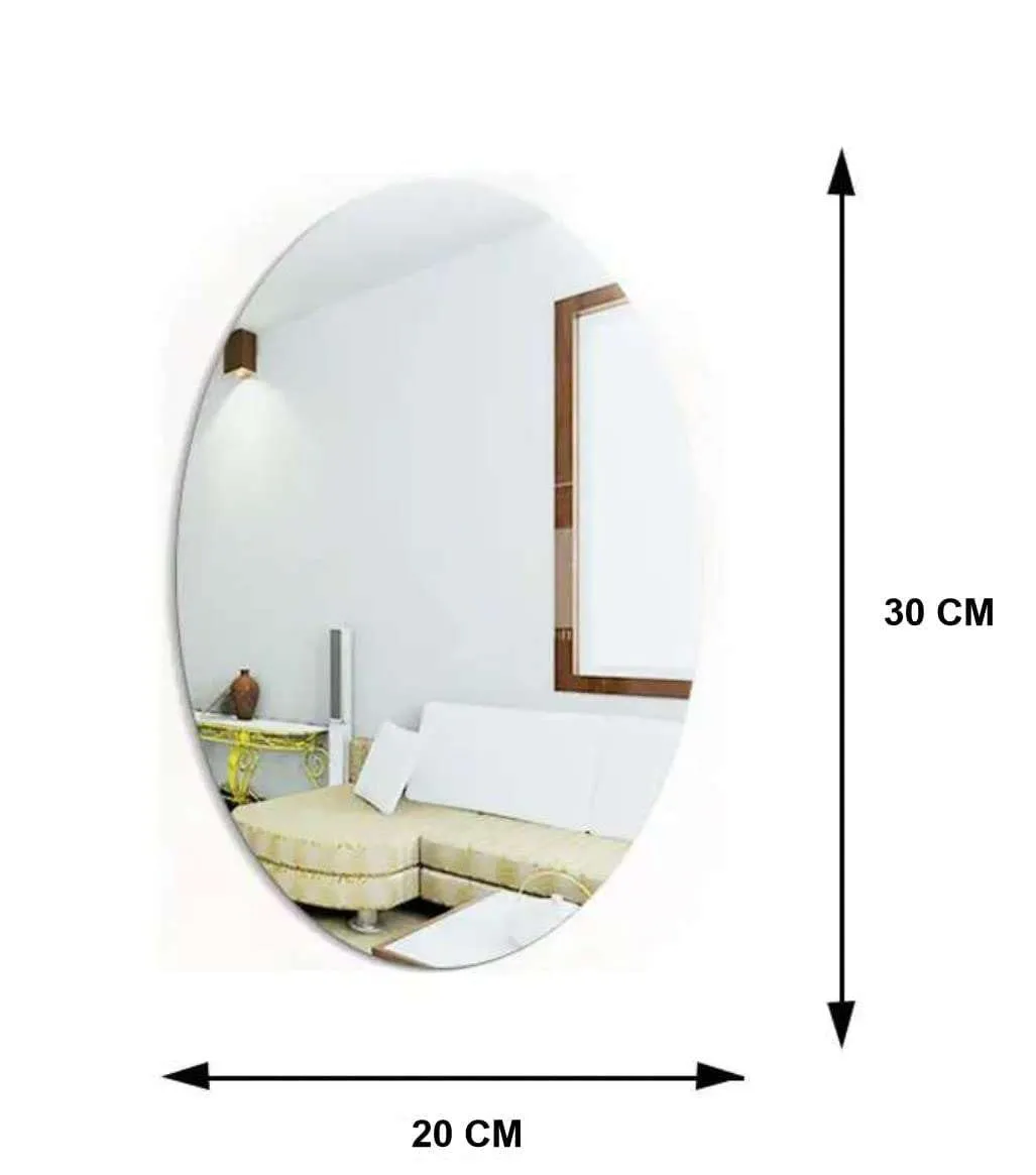 IRQA Oval Shape Adhesive Mirror Sticker for Wall on Tiles Bathroom Bedroom Living Room Basin Mirror Bathroom Wall Mirror Stickers Unbreakable Plastic Vanity Mirror, Makeup Mirror (Style_94