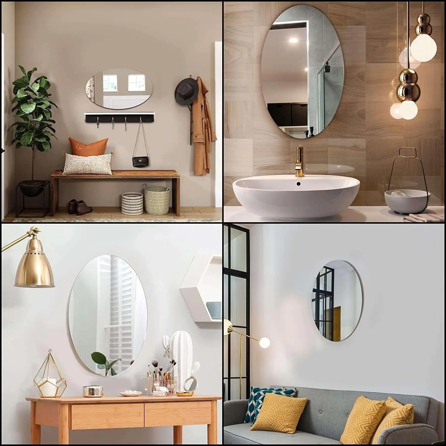 IRQA Oval Shape Adhesive Mirror Sticker | Unbreakable Plastic Wall Mirror | Mirror Stickers for Home Decoration KUEFA Mülleimer/Müllsackständer/Gelber Sack Ständer (Gelb) (Mirror Sticker) (Style_6