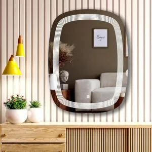 KAMAL INTERIORS- 3D Glass Beautiful Modern Designed Led Light Glass Mirror Lights Glass Led Home Mirror Led Mirror Framed, Rectangular, Wall Mount, Warm Light