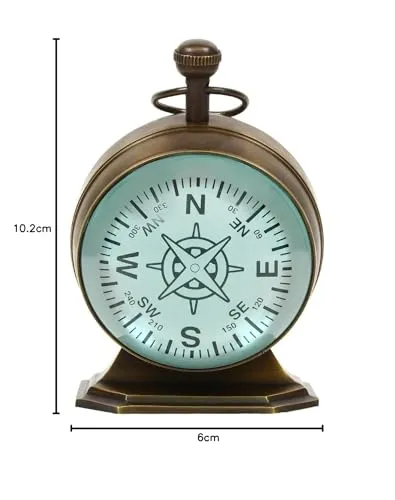 KAPLAR - Handmade Antique Brass Table Top Clock   Compass Clock Rounded Shape Bold Number London Style Home Office Study Living Room Decor Gift (Table Clock 5 Inch)