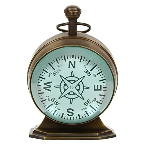 KAPLAR - Handmade Antique Brass Table Top Clock   Compass Clock Rounded Shape Bold Number London Style Home Office Study Living Room Decor Gift (Table Clock 5 Inch)