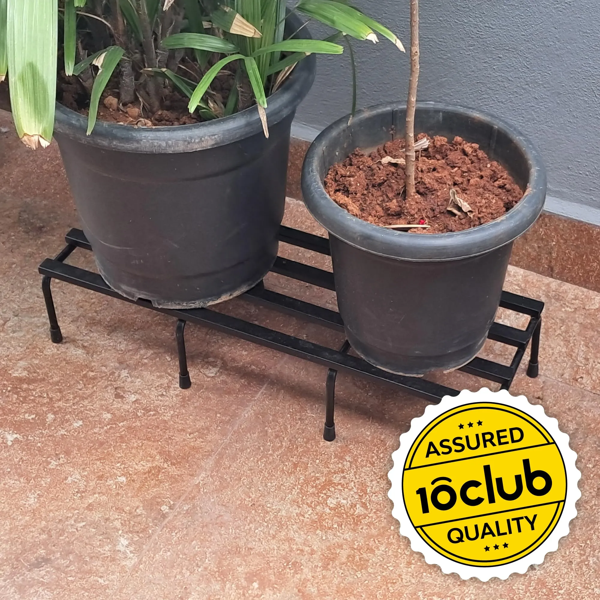 Kraft Seeds by 10CLUB Durable Metal Planter Stand - Set of 4 | Rectangular Metal Plant Stand - 24 inch (Black) | Indoor & Outdoor Home and Garden Display