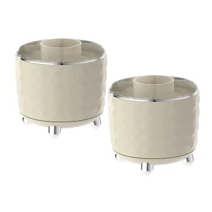 Kuber Industries Pack of 2 Multipurpose Storage Holder | Decorative Crystal Finish Stylish Look | Makeup Brush Holder | Desk Storage Container | YM.6698CS | Cream Silver