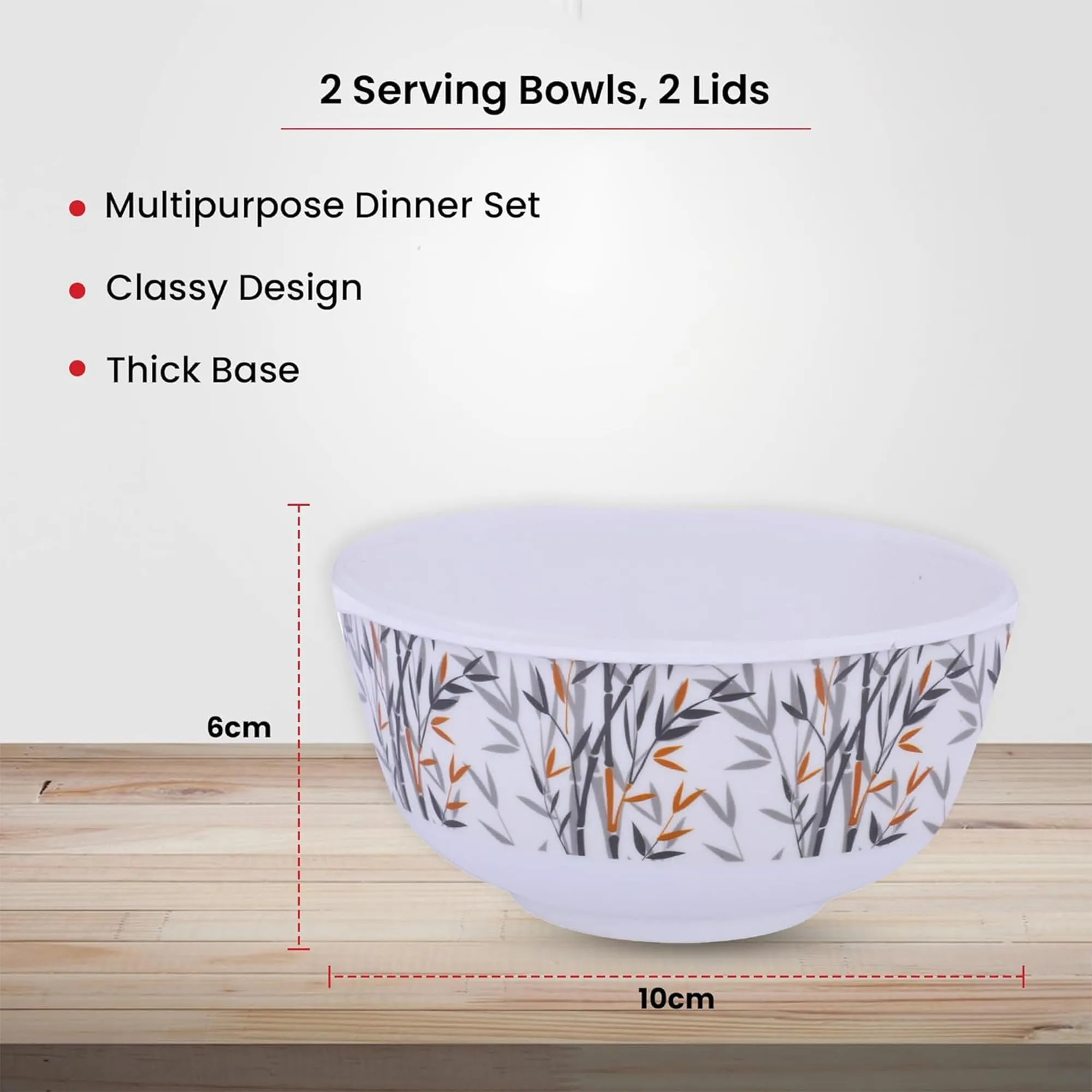 Kuber Industries Shatter Resistant Melamine White Bowls Set of 6 | Lightweight, BPA Free Aesthetic Bowl Set | Black Tree - White