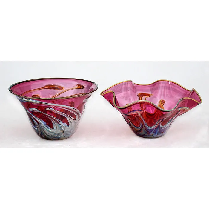 Lily Pad Series Straight and Fluted Cranberry Glass Bowls by Glass Rocks Dottie Boscamp