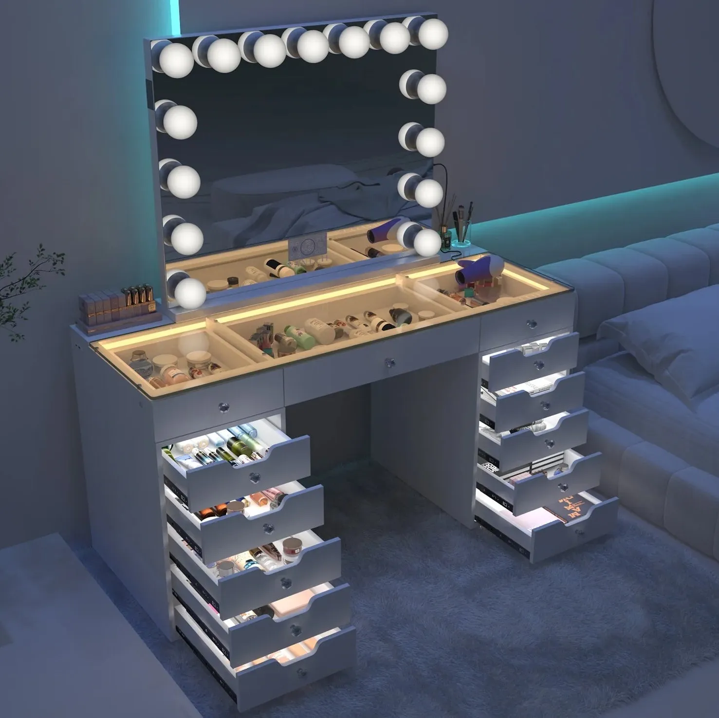 LUXE Hollywood Vanity Mirror with Lights and Bluetooth Speakers